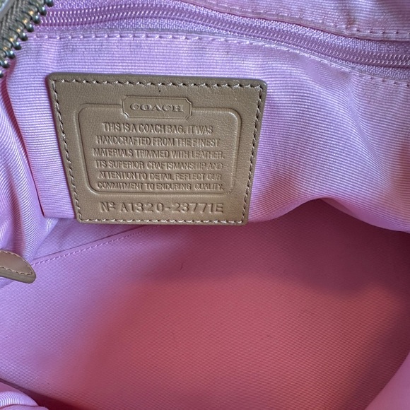 EUC COACH KHAKI SIGNATURE TAN STRIPED LEATHER BAG SATCHEL SHOULDER PURSE - Picture 5 of 11